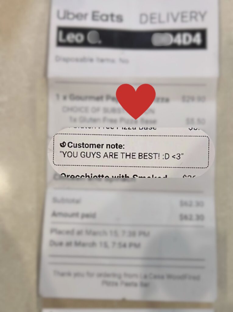 Uber Eats Special Note La Casa